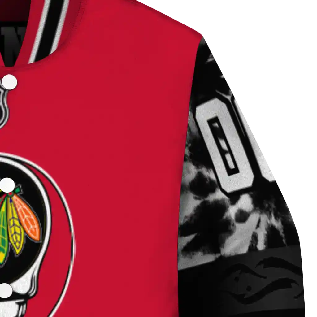 custom chicago blackhawks skull stripe red black varsity jacket premium grade custom chicago blackhawks skull stripe red black varsity jacket premium grade