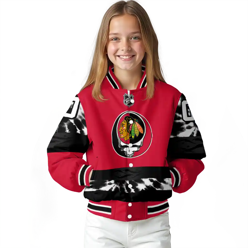 custom chicago blackhawks skull stripe red black varsity jacket top rated custom chicago blackhawks skull stripe red black varsity jacket top rated