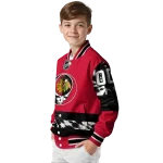 custom chicago blackhawks skull stripe red black varsity jacket best selling