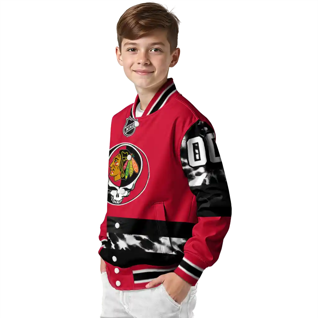 custom chicago blackhawks skull stripe red black varsity jacket trendy custom chicago blackhawks skull stripe red black varsity jacket trendy