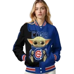 custom chicago cubs adorable yoda blue black varsity jacket best selling
