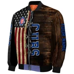 custom chicago cubs flag wood brown bomber jacket best selling