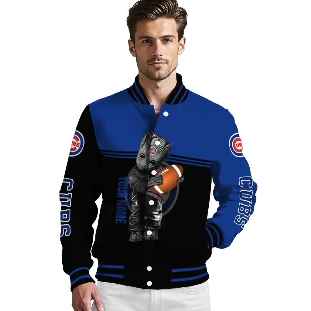 custom chicago cubs groot football blue black varsity jacket high quality custom chicago cubs groot football blue black varsity jacket high quality