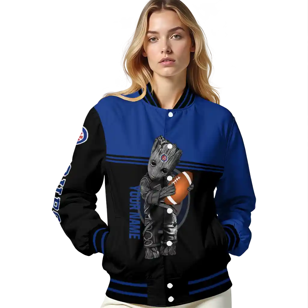 custom chicago cubs groot football blue black varsity jacket latest model custom chicago cubs groot football blue black varsity jacket latest model