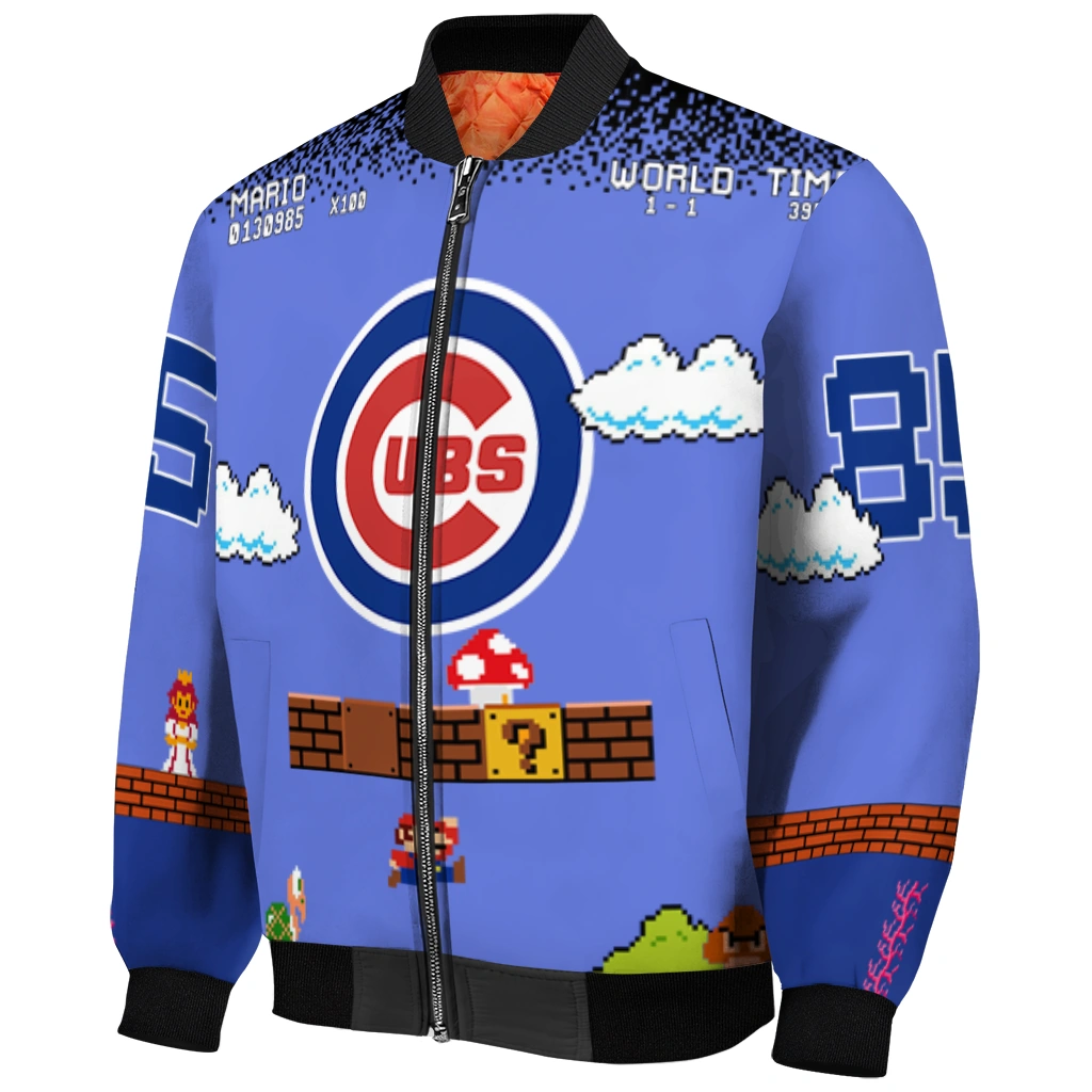 custom chicago cubs mario blocks blue black bomber jacket fashion forward custom chicago cubs mario blocks blue black bomber jacket fashion forward
