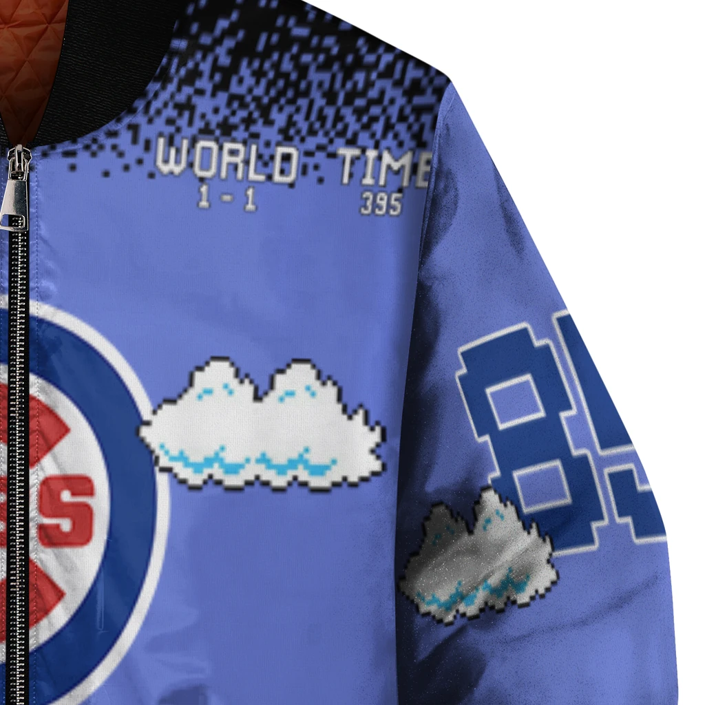 custom chicago cubs mario blocks blue black bomber jacket premium grade custom chicago cubs mario blocks blue black bomber jacket premium grade