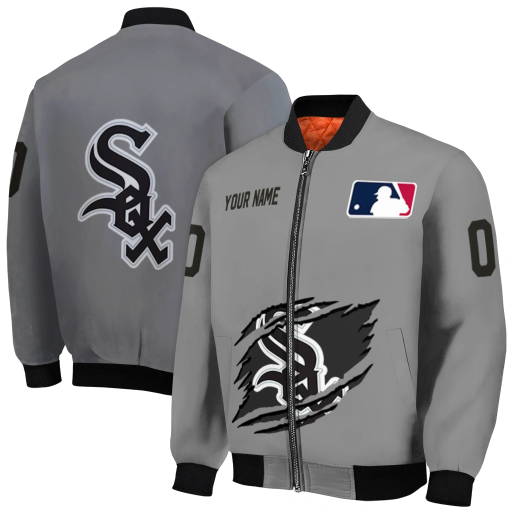 custom chicago white sox claw rend grey bomber jacket best selling custom chicago white sox claw rend grey bomber jacket best selling