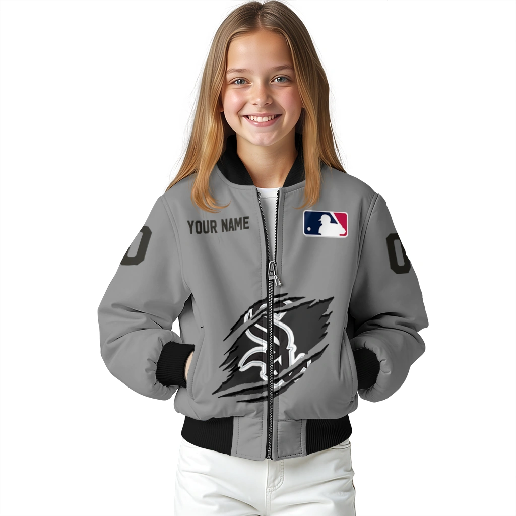 custom chicago white sox claw rend grey bomber jacket top rated custom chicago white sox claw rend grey bomber jacket top rated