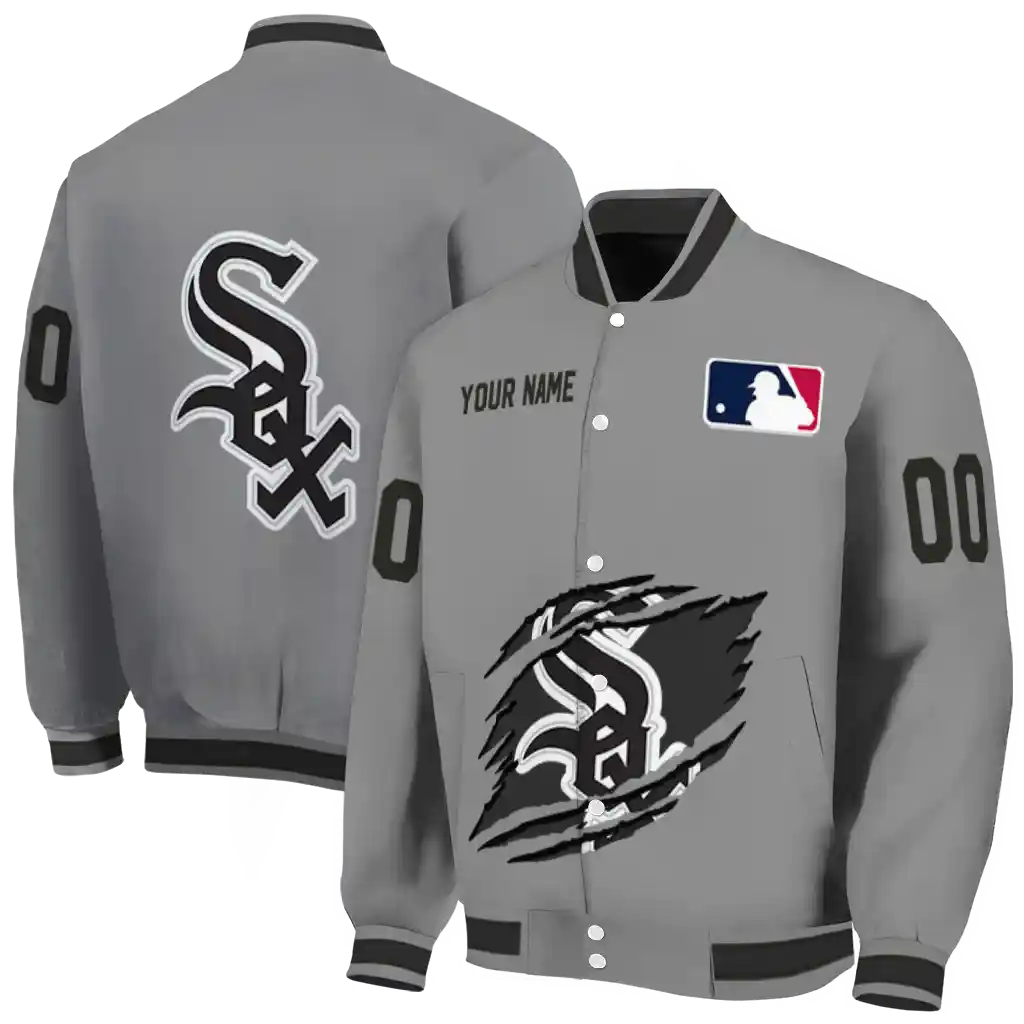 custom chicago white sox claw rend grey varsity jacket fashion forward custom chicago white sox claw rend grey varsity jacket fashion forward