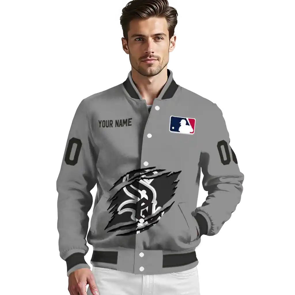 custom chicago white sox claw rend grey varsity jacket high quality custom chicago white sox claw rend grey varsity jacket high quality