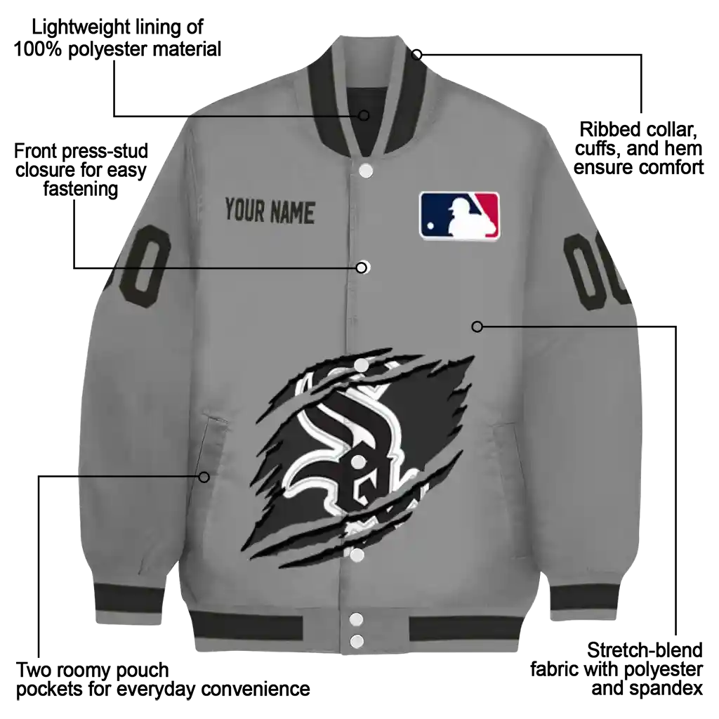 custom chicago white sox claw rend grey varsity jacket new arrival custom chicago white sox claw rend grey varsity jacket new arrival