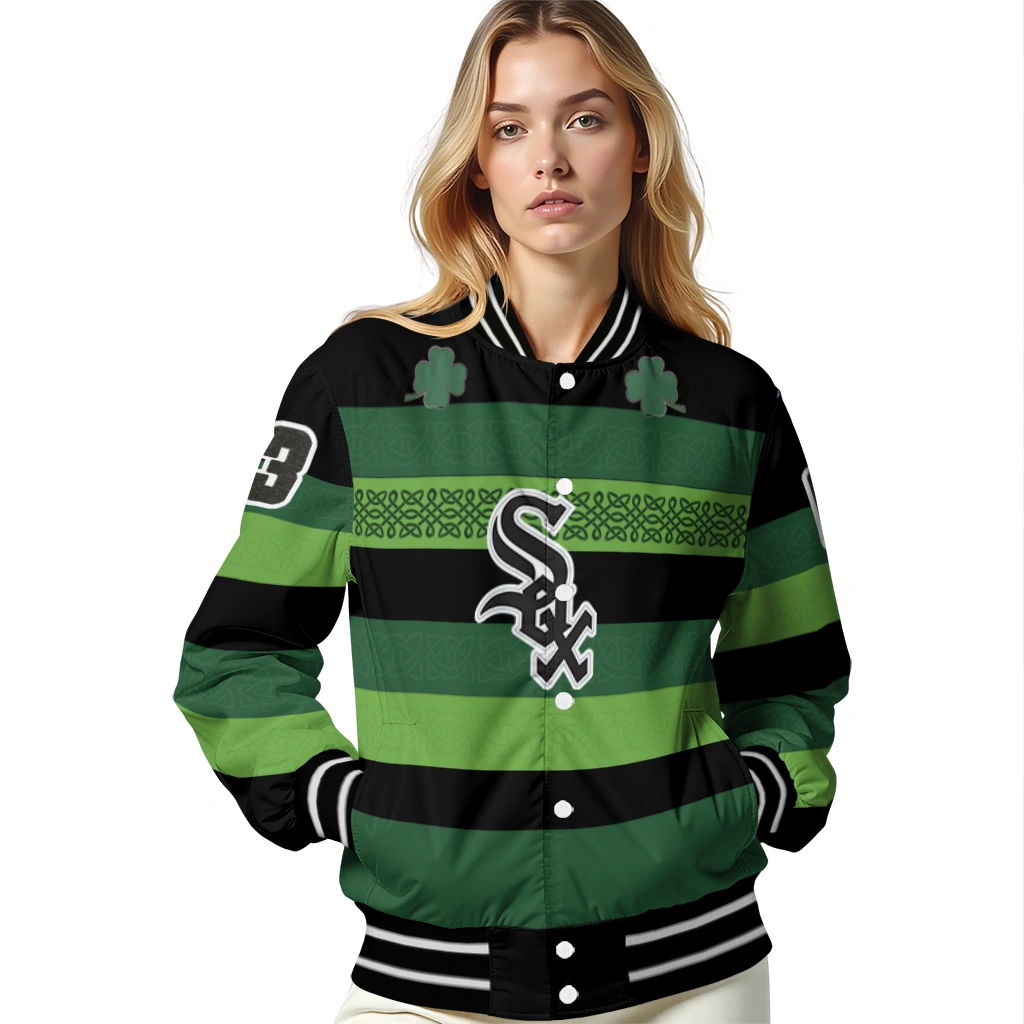 custom chicago white sox clover green lines green black varsity jacket latest model custom chicago white sox clover green lines green black varsity jacket latest model