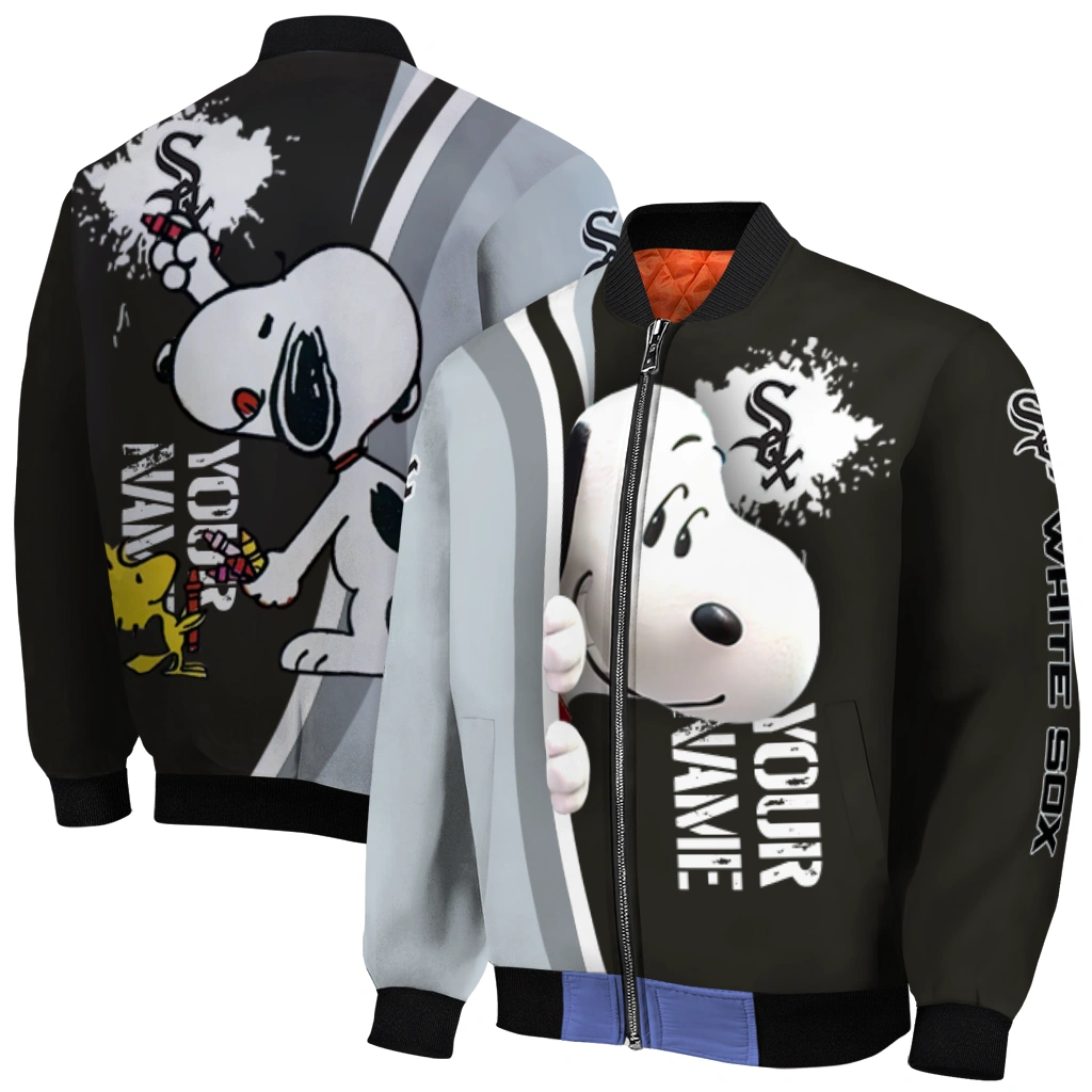 custom chicago white sox snoopy head black bomber jacket best selling custom chicago white sox snoopy head black bomber jacket best selling