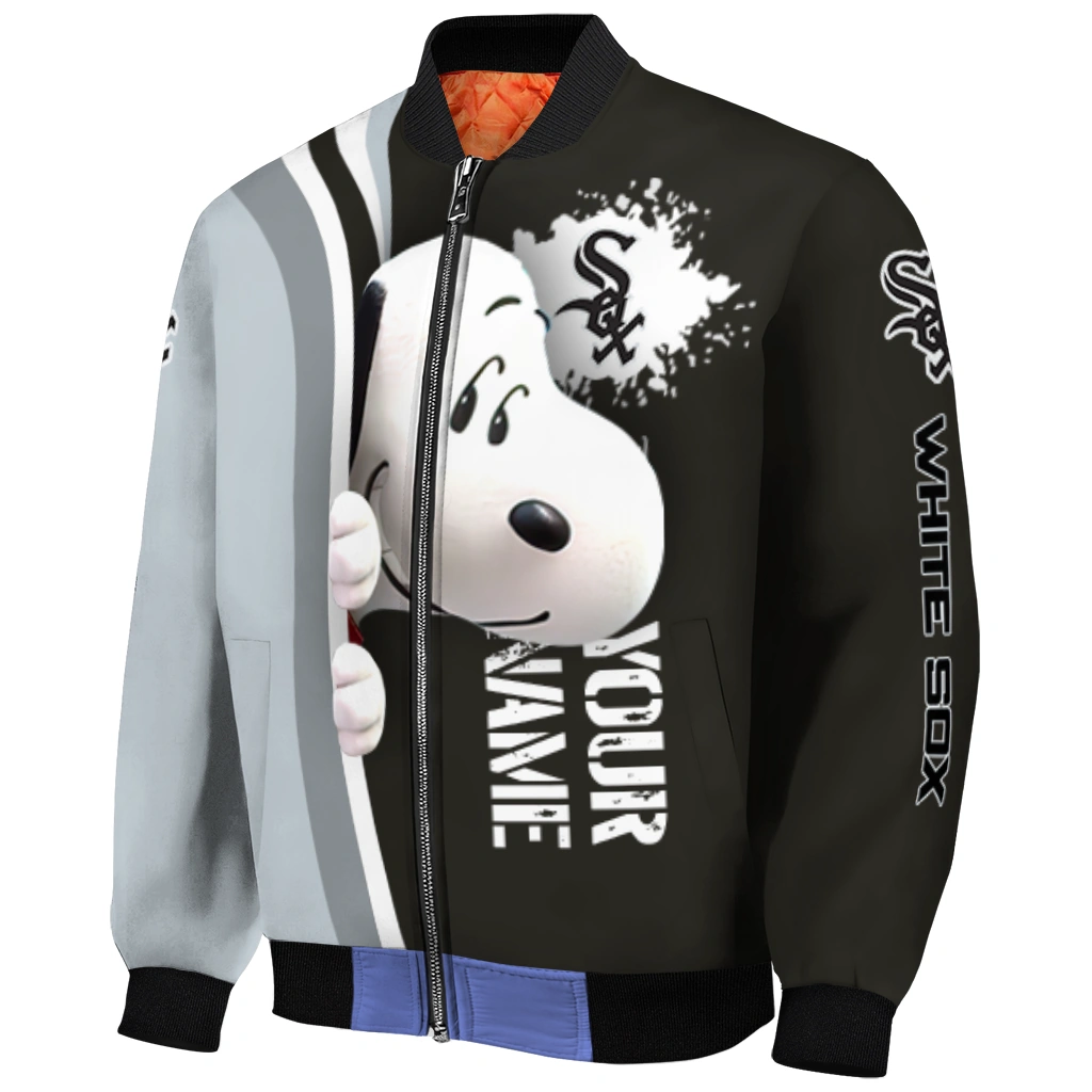 custom chicago white sox snoopy head black bomber jacket fashion forward custom chicago white sox snoopy head black bomber jacket fashion forward
