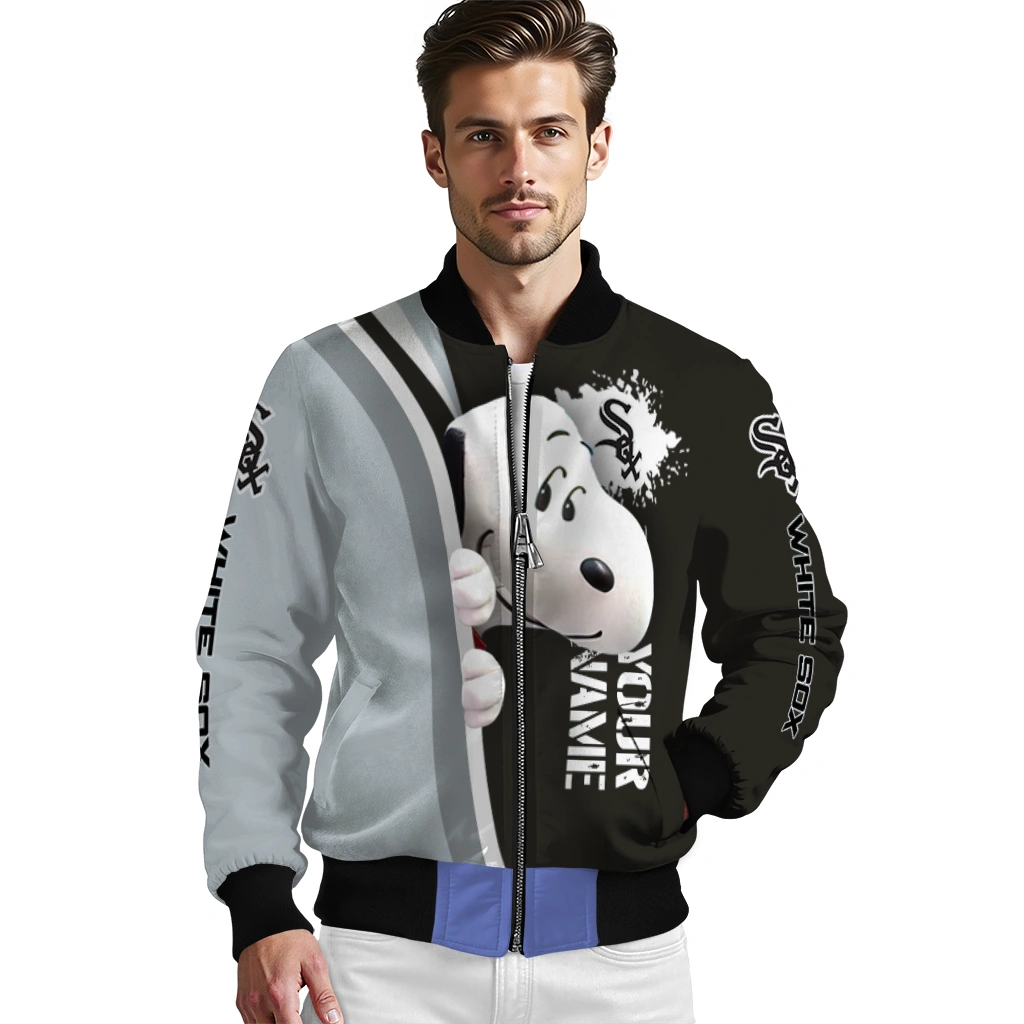 custom chicago white sox snoopy head black bomber jacket high quality custom chicago white sox snoopy head black bomber jacket high quality