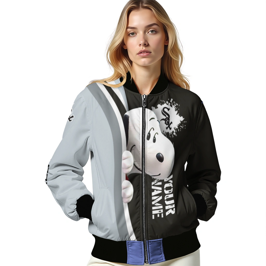custom chicago white sox snoopy head black bomber jacket latest model custom chicago white sox snoopy head black bomber jacket latest model