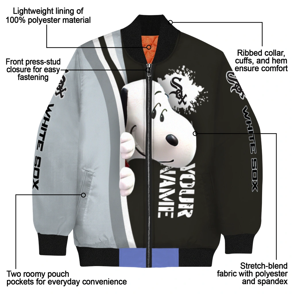 custom chicago white sox snoopy head black bomber jacket new arrival custom chicago white sox snoopy head black bomber jacket new arrival