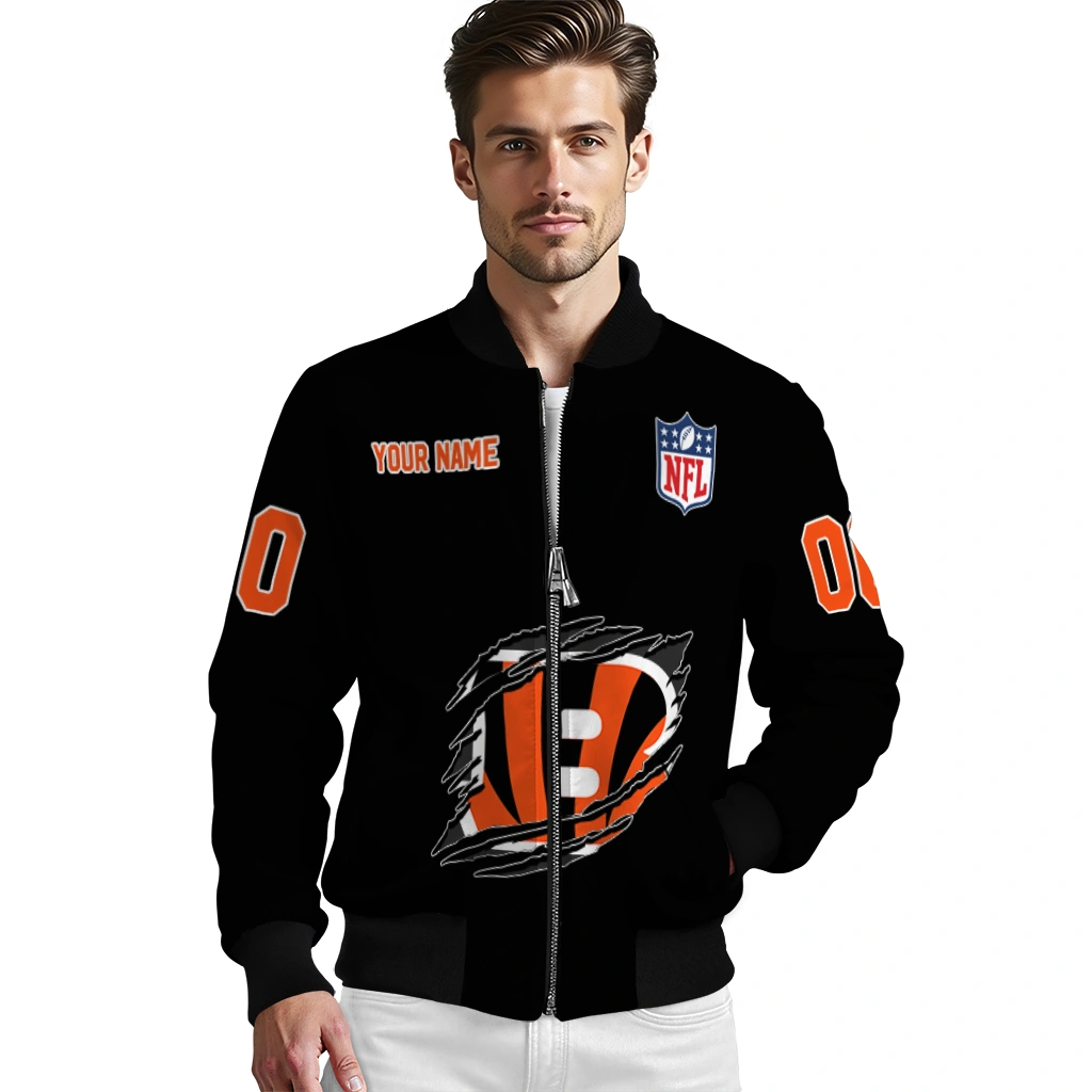 custom cincinnati bengals claw scratch black bomber jacket high quality custom cincinnati bengals claw scratch black bomber jacket high quality