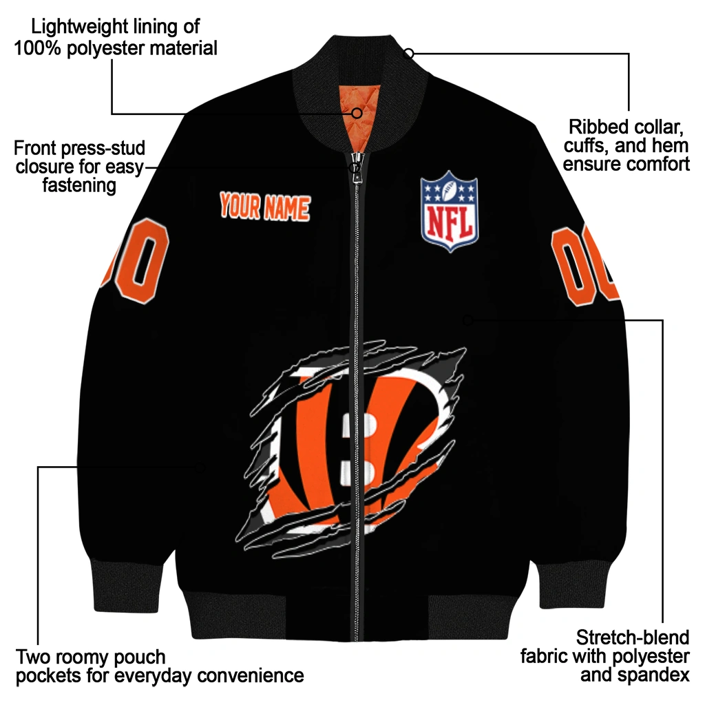 custom cincinnati bengals claw scratch black bomber jacket new arrival custom cincinnati bengals claw scratch black bomber jacket new arrival