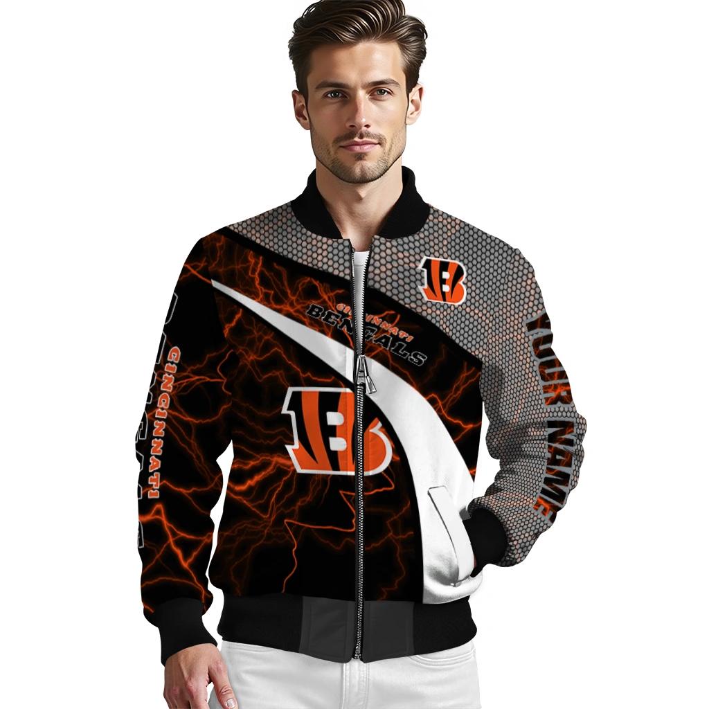 custom cincinnati bengals electric flash orange bomber jacket high quality custom cincinnati bengals electric flash orange bomber jacket high quality