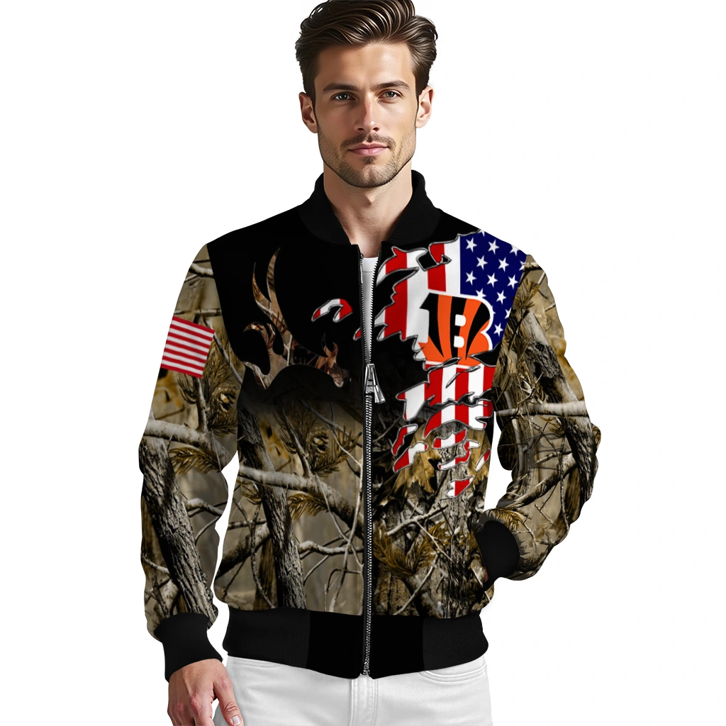 custom cincinnati bengals patriot deer camouflage bomber jacket high quality custom cincinnati bengals patriot deer camouflage bomber jacket high quality