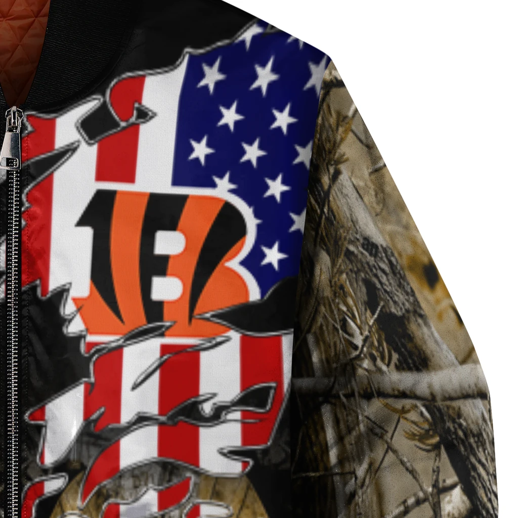 custom cincinnati bengals patriot deer camouflage bomber jacket premium grade custom cincinnati bengals patriot deer camouflage bomber jacket premium grade