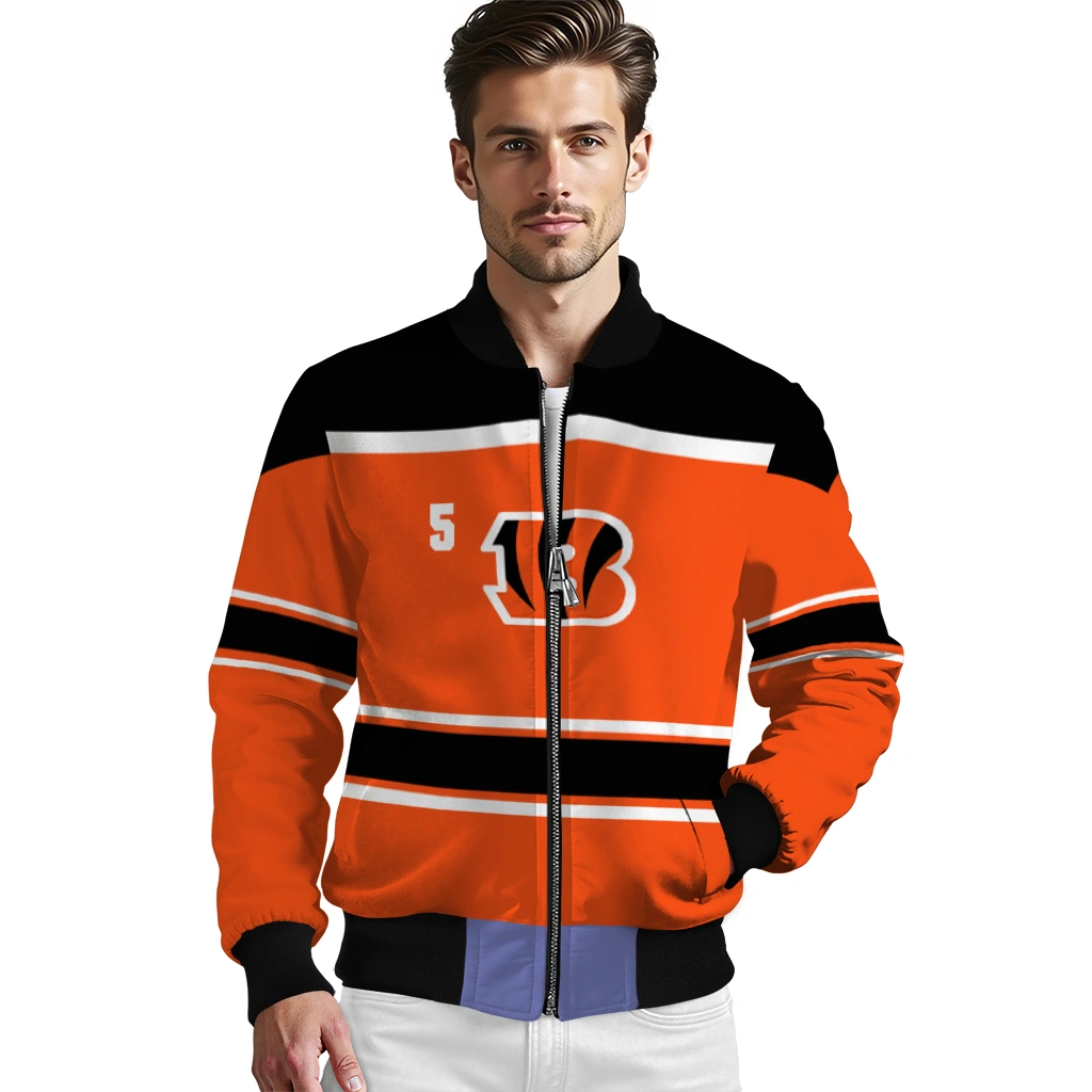 custom cincinnati bengals stripe statement orange black bomber jacket high quality custom cincinnati bengals stripe statement orange black bomber jacket high quality