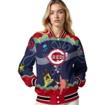 custom cincinnati reds spongebob playtime red blue varsity jacket best selling