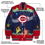 custom cincinnati reds spongebob playtime red blue varsity jacket best selling