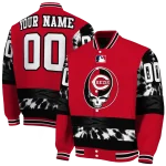 custom cincinnati reds stealie skull red black varsity jacket best selling