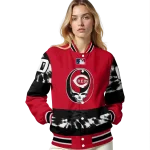 custom cincinnati reds stealie skull red black varsity jacket best selling