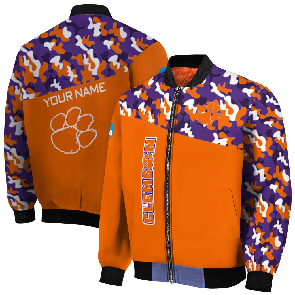 custom clemson tigers camouflage splash orange bomber jacket best selling custom clemson tigers camouflage splash orange bomber jacket best selling