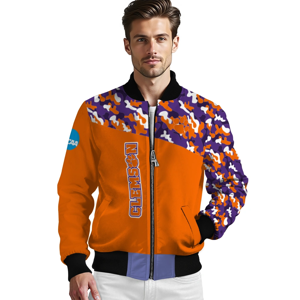 custom clemson tigers camouflage splash orange bomber jacket high quality custom clemson tigers camouflage splash orange bomber jacket high quality