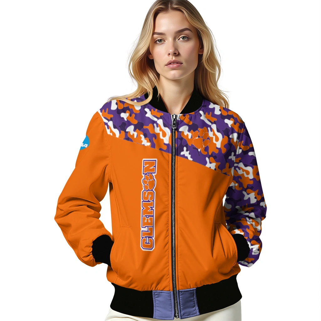 custom clemson tigers camouflage splash orange bomber jacket latest model custom clemson tigers camouflage splash orange bomber jacket latest model