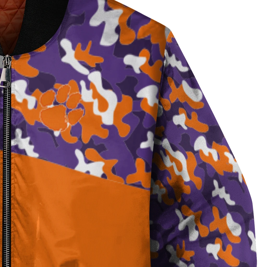 custom clemson tigers camouflage splash orange bomber jacket premium grade custom clemson tigers camouflage splash orange bomber jacket premium grade