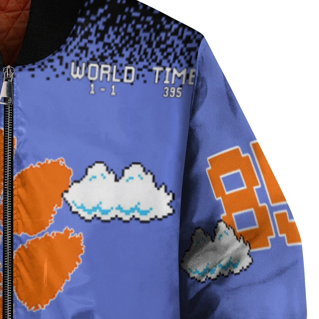 custom clemson tigers mario blocks blue black bomber jacket premium grade custom clemson tigers mario blocks blue black bomber jacket premium grade