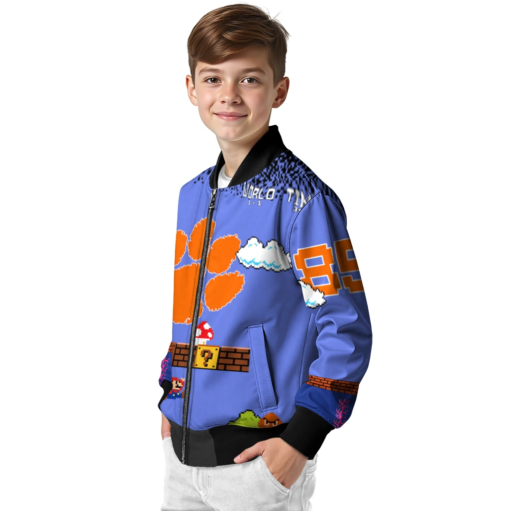 custom clemson tigers mario blocks blue black bomber jacket trendy custom clemson tigers mario blocks blue black bomber jacket trendy