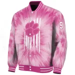 custom clemson tigers pink tie dye pink varsity jacket best selling