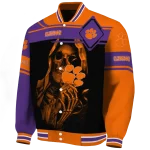 custom clemson tigers reaper hands orange black varsity jacket best selling