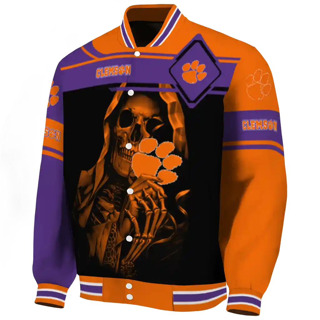 custom clemson tigers reaper hands orange black varsity jacket best selling custom clemson tigers reaper hands orange black varsity jacket best selling