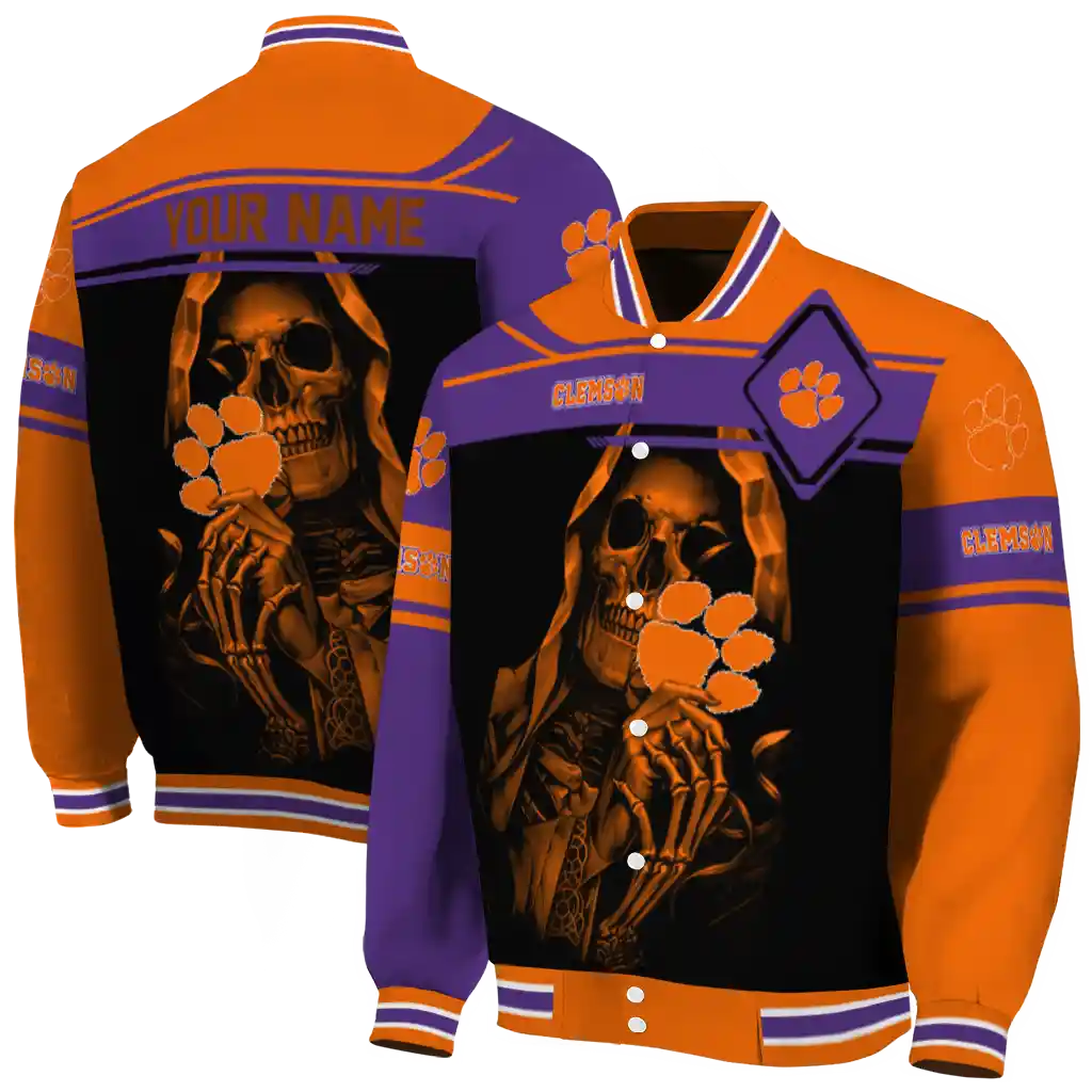 custom clemson tigers reaper hands orange black varsity jacket fashion forward custom clemson tigers reaper hands orange black varsity jacket fashion forward