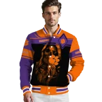 custom clemson tigers reaper hands orange black varsity jacket best selling