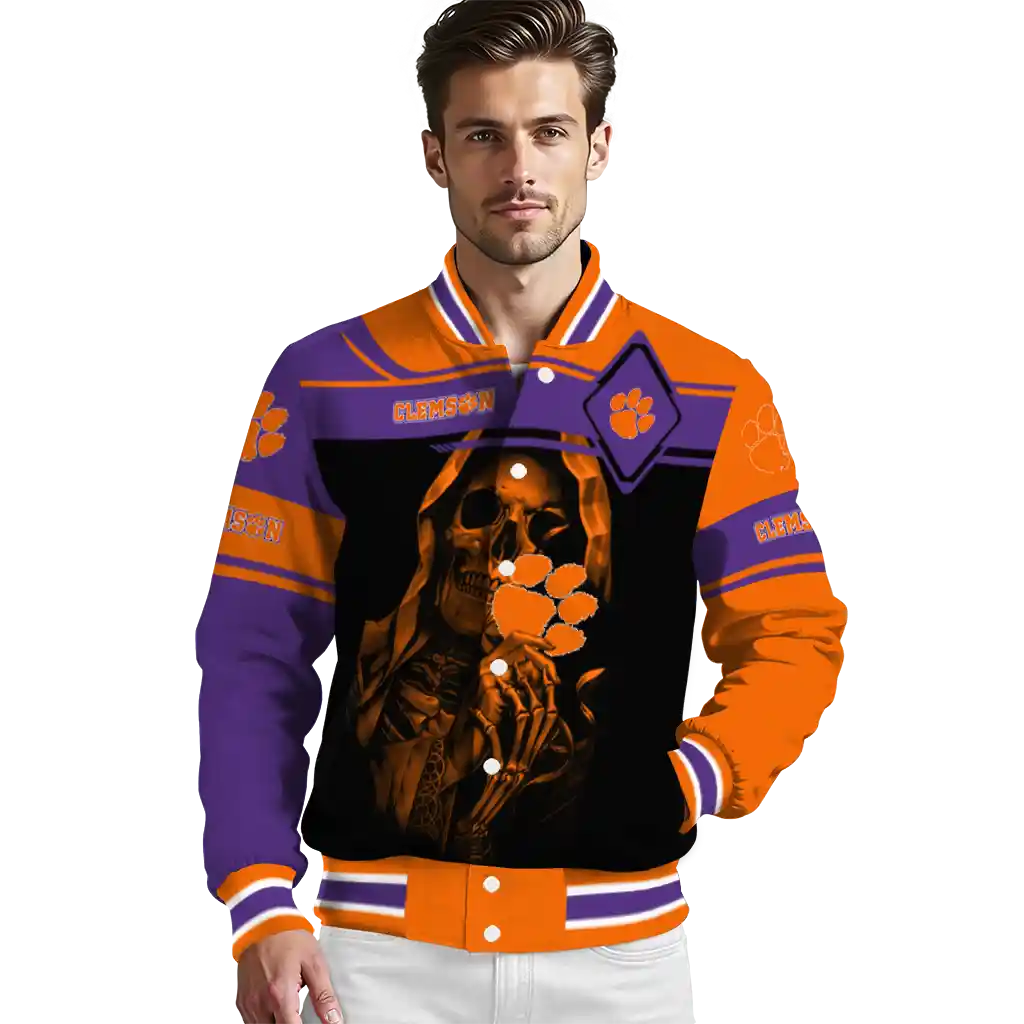 custom clemson tigers reaper hands orange black varsity jacket high quality custom clemson tigers reaper hands orange black varsity jacket high quality