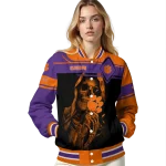 custom clemson tigers reaper hands orange black varsity jacket best selling