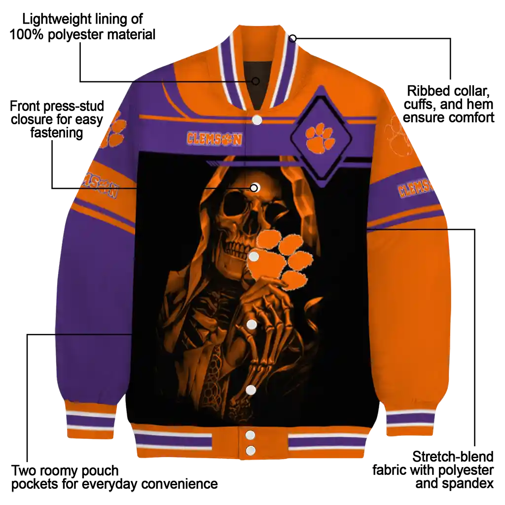 custom clemson tigers reaper hands orange black varsity jacket new arrival custom clemson tigers reaper hands orange black varsity jacket new arrival