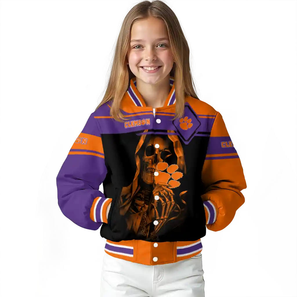 custom clemson tigers reaper hands orange black varsity jacket top rated custom clemson tigers reaper hands orange black varsity jacket top rated