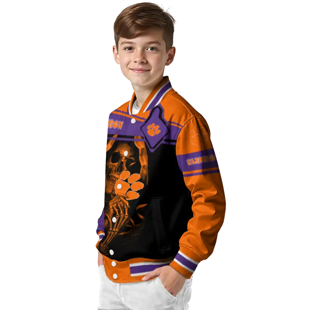 custom clemson tigers reaper hands orange black varsity jacket trendy custom clemson tigers reaper hands orange black varsity jacket trendy