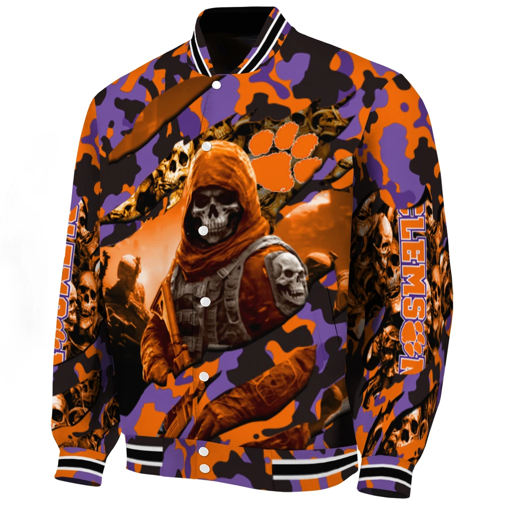 custom clemson tigers skull horde orange varsity jacket best selling custom clemson tigers skull horde orange varsity jacket best selling