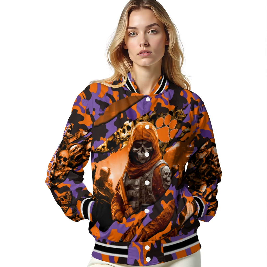 custom clemson tigers skull horde orange varsity jacket latest model custom clemson tigers skull horde orange varsity jacket latest model