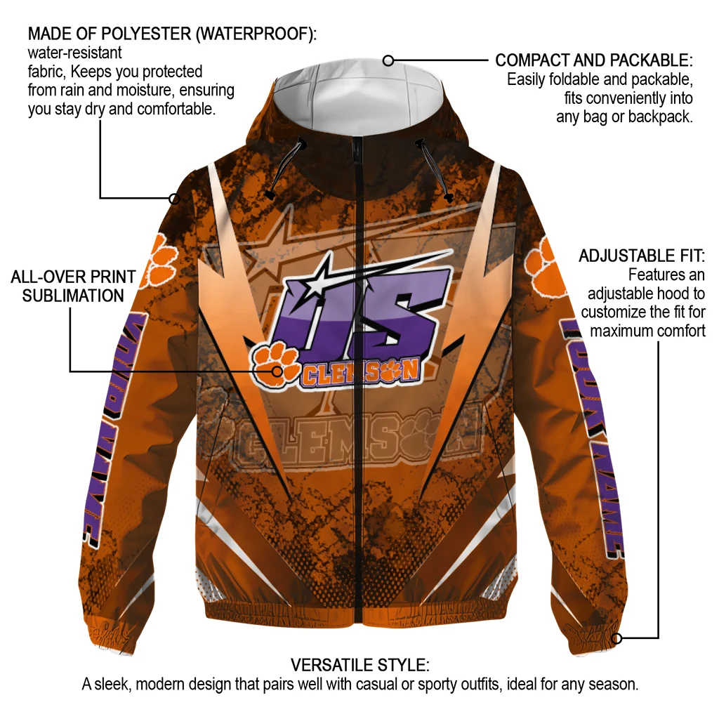 custom clemson tigers us rock star orange windbreaker jacket new arrival custom clemson tigers us rock star orange windbreaker jacket new arrival